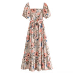 One Shoulder Pleated Long Multi Layer Floral Dress