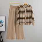 Women's Striped Knit Top and Wide-Leg Pants Set