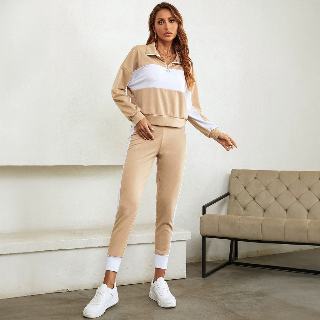 Women's Color-Block Collared Jacket Set