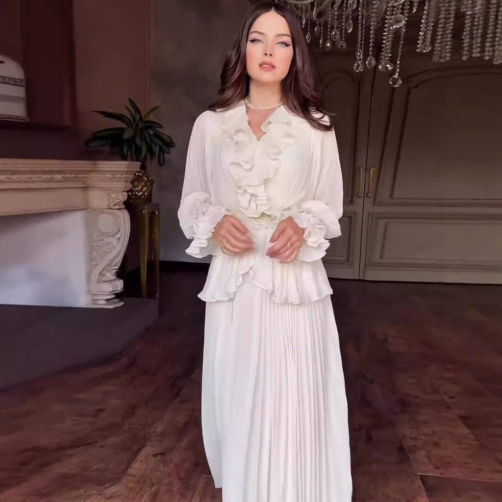 Retro Long-Sleeve High-Waist Dress