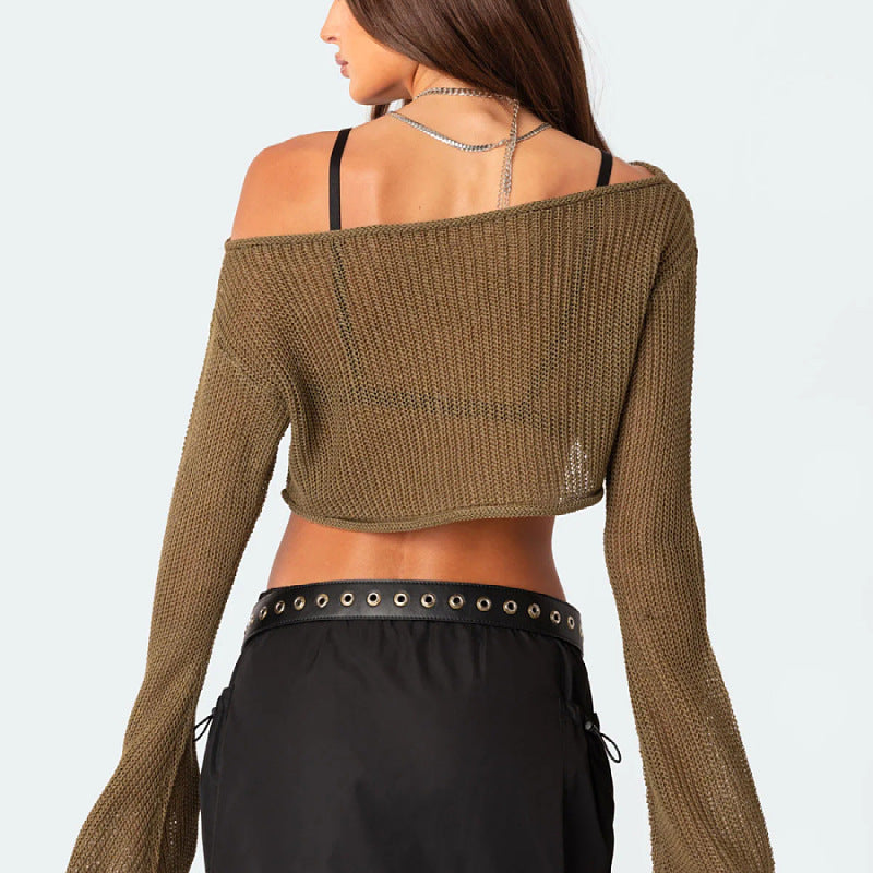 Women's Off-Shoulder Cropped Knit Sweater