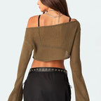 Women's Off-Shoulder Cropped Knit Sweater