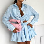 Women's Personality Street Striped Shirt Outfit Collared Shorts