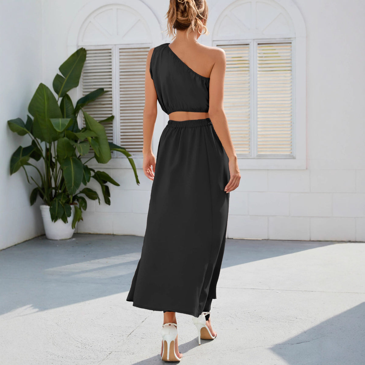Women's Sleeveless Split Top And Skirt Two-Piece Set
