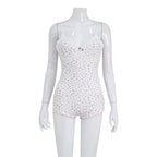 Floral V-Neck Lace-Trim Jumpsuit