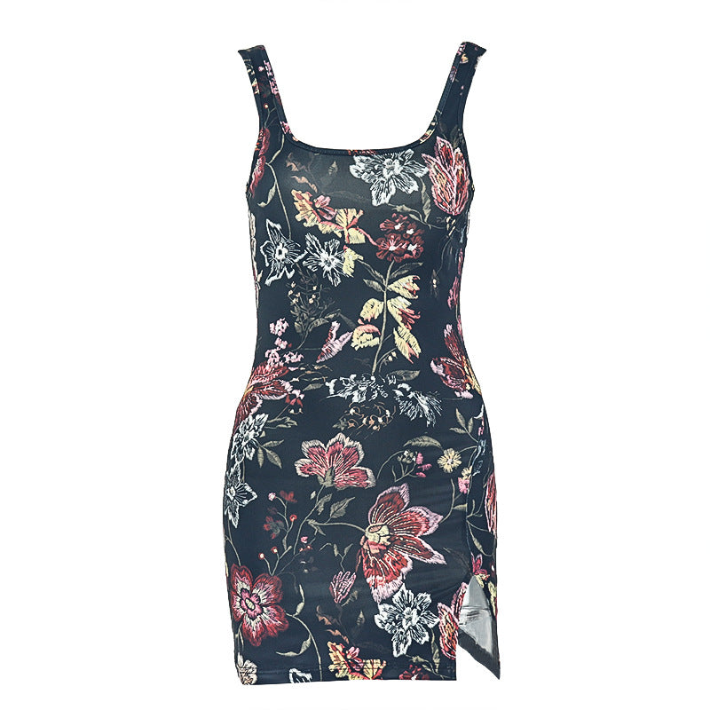Simple Printed Short Summer Hip Off Neck Sleeveless Cami Dress