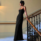 Square-Neck Pleated Slip Maxi Dress