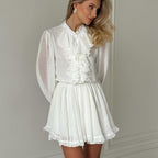 Short Dress Ruffled Stand Collar Long Sleeve