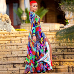 Summer Printed Dress Vacation Split Deep V Plunge