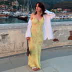 Floral Backless Ruffled Bodycon Maxi Dress