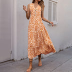 Abstract-Print V-Neck Midi Dress