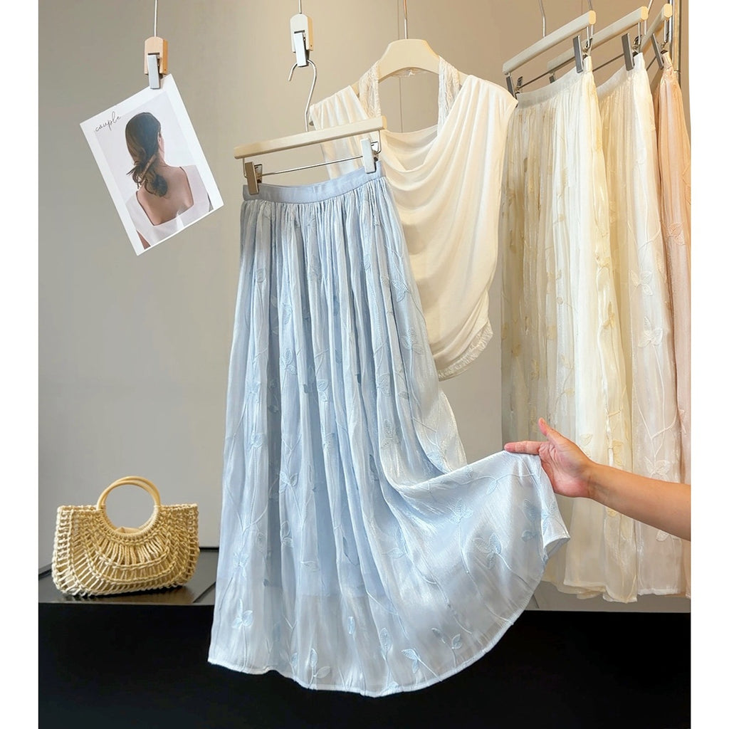 Design Embroidered Streamer Yarn Skirt Women Summer HW
