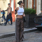 Women's Autumn Winter Women Clothing Personality Leopard Print High Waist Loose All Match Casual Wide Leg Trousers
