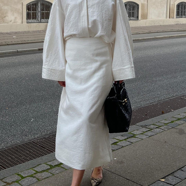 Collared Top & Split Skirt Set