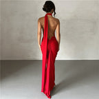 Women's Clothing Sexy Backless Halter Sheath Slim Fit Evening Dress