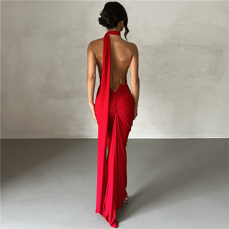 Women's Clothing Sexy Backless Halter Sheath Slim Fit Evening Dress