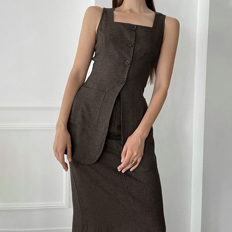 Sleeveless Vest & Skirt Set