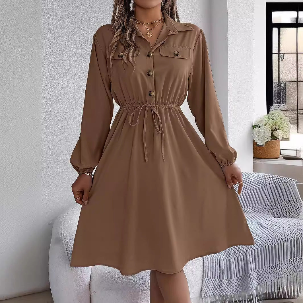 Winter Casual Button Lace-Up Long Sleeves Shirt Dress