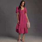 Women's Puff Sleeve Tie Detail Vacation Dress