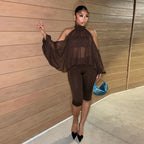 Women's Off-Shoulder Three-Piece Top and Pants Set