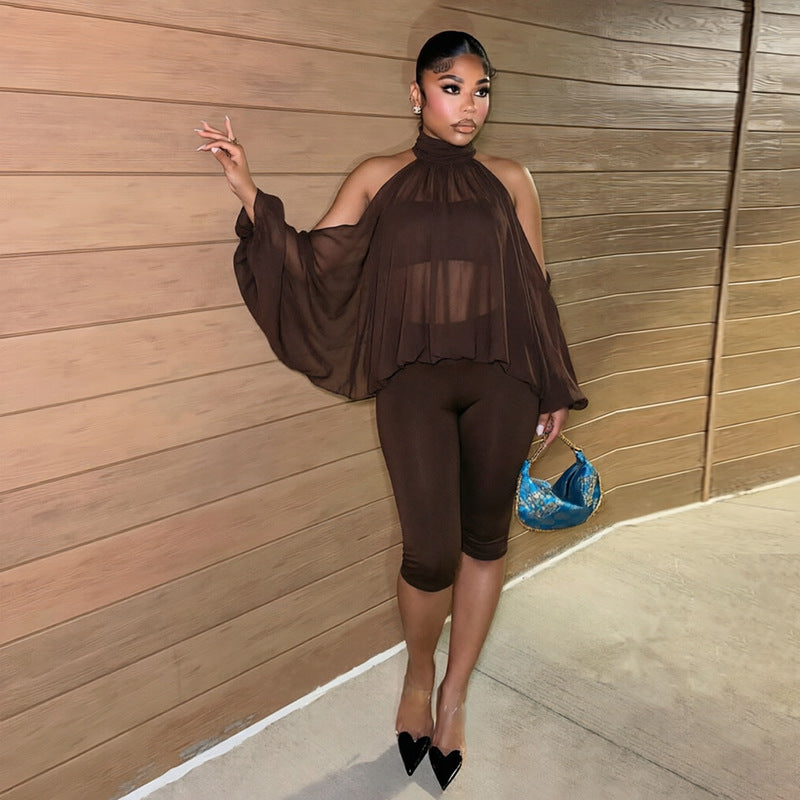Women's Off-Shoulder Three-Piece Top and Pants Set