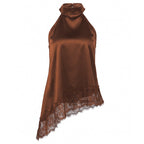 Summer Halter Slim Fit Brown Lace Stitching Satin
