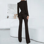 Solid Color Blazer Top Straight Pants Two-Piece Set