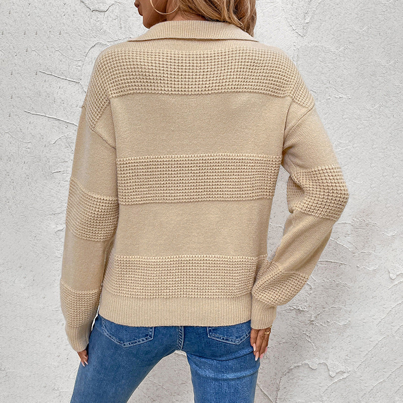 Casual Korean Solid Color Polo Collar Half Cardigan Knitted
