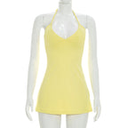 Yellow sleeveless V-neck mini dress on mannequin