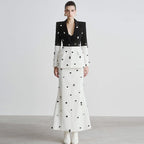 Women's Star Sequ Beaded Color Blazer and Skirt Two-Piece Set