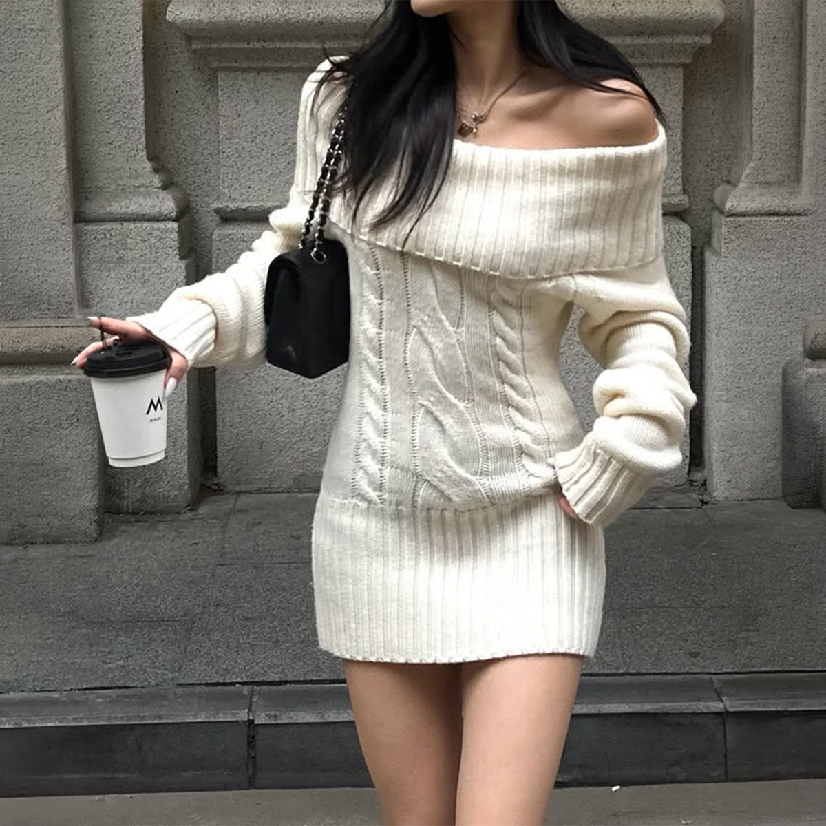 Women's Off-shoulder Twist-detail Sweater Dress