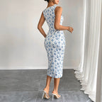 Women Floral SL Vest Dress Lace Waist Slimming Sheath Dress
