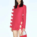 Women's Early Autumn Star Personality Asymmetric Hollow Out Cutout Bow Dress Small Dress
