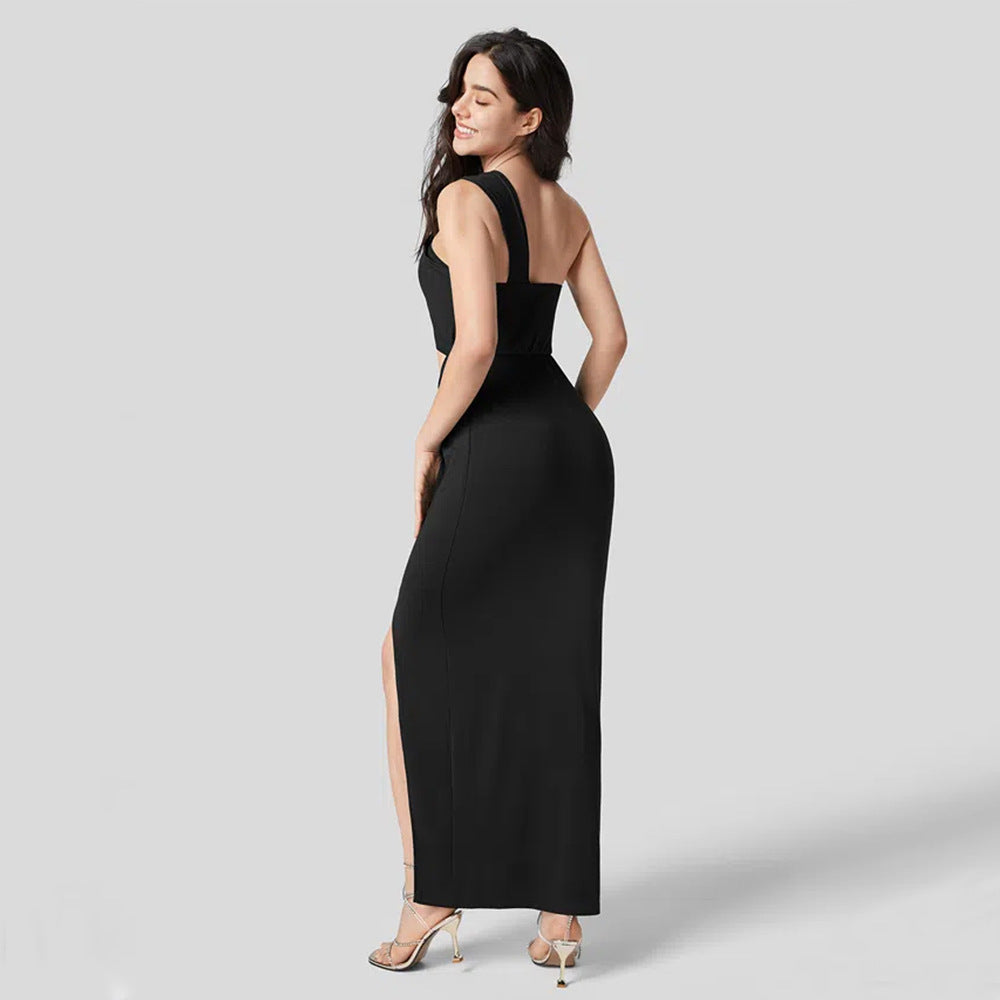 Women's One-Shoulder Cutout Backless Slit Party Midi Dress