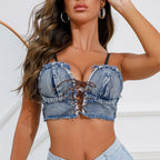 's Hip Hop Denim Top Bra Camisole Nightclub Lead Dance Costume