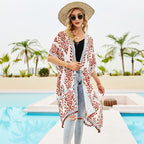 Spring Summer Striped Floral Print Pattern Chiffon Sun Protective Blouse Ball Decorative Cardigan