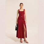 Women's Summer 3d Cutting Cinched Vest and Skirt Two-Piece Set