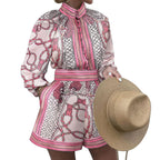 Autumn Winter Printed Long-Sleeved Top Shorts Suit Two-Piece Set