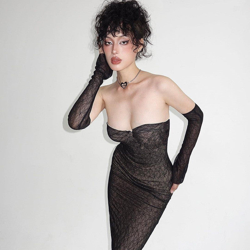 Lace Tube-Top Dress with Oversleeves