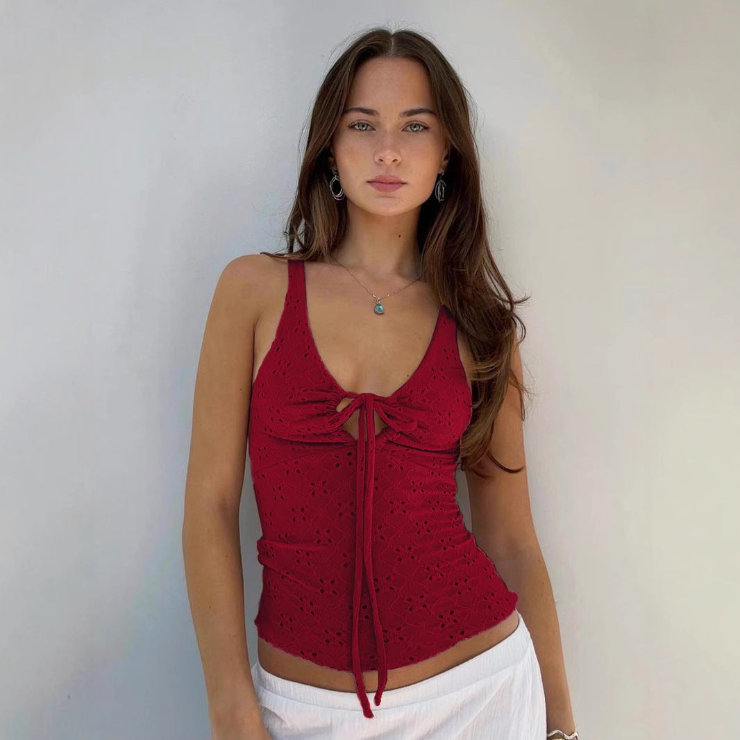 's Little Fresh Hollow Out Cutout Out Tied Texture Vest Vacation