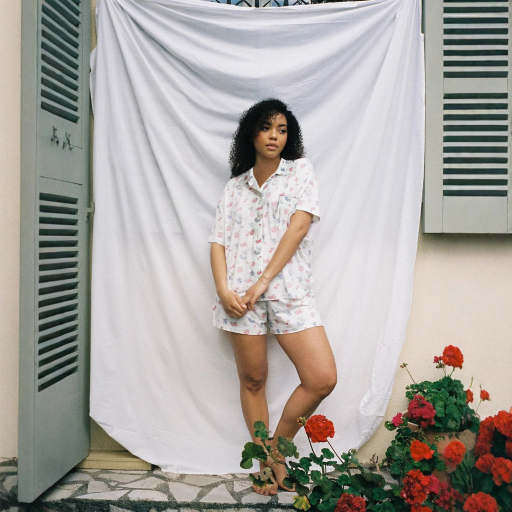Short Sleeve Floral Print Slit Loose Short Sleeve Shorts Two Piece Sets Women Homewear