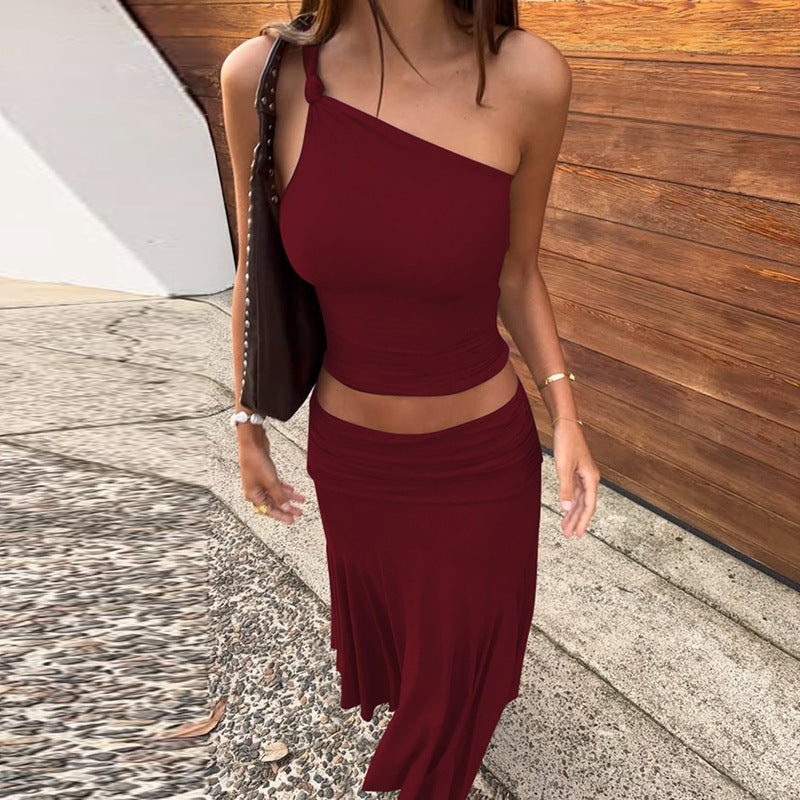 Women's Tank Top And Ruched Skirt Set