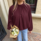 Women's Lace-Up Back Long-Sleeve Blouse