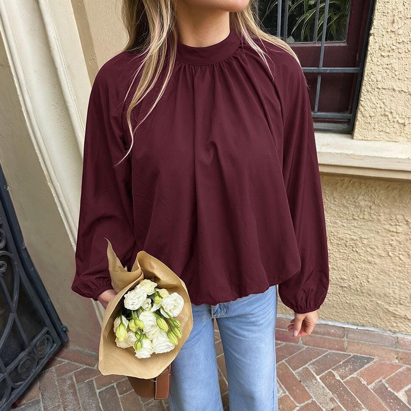 Women's Lace-Up Back Long-Sleeve Blouse