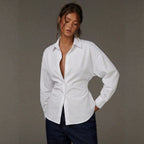French Fitted Waist Turn down Collar V neck Cardigan off Shoulder Loose Long Sleeve Shirt