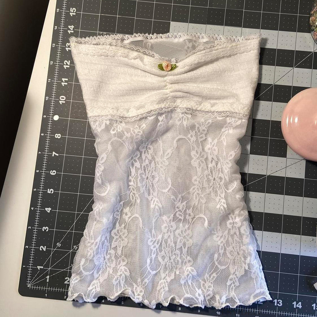 Lace Ruched Strapless Tube Top