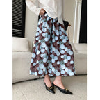 Autumn Tencel Linen Oil Painting Polka Dot Print Elastic High-Waisted A Line Skirt