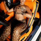 Women's Leopard Print Printing Bandeau Suspender Trousers Two Piece Sets