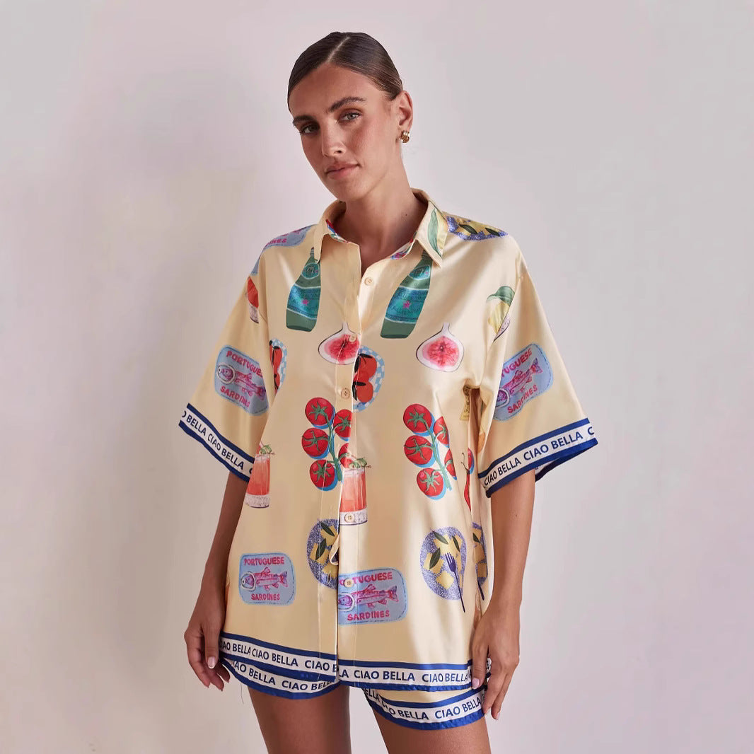 Women's Homewear Cartoon Collared Cardigan Short Coat