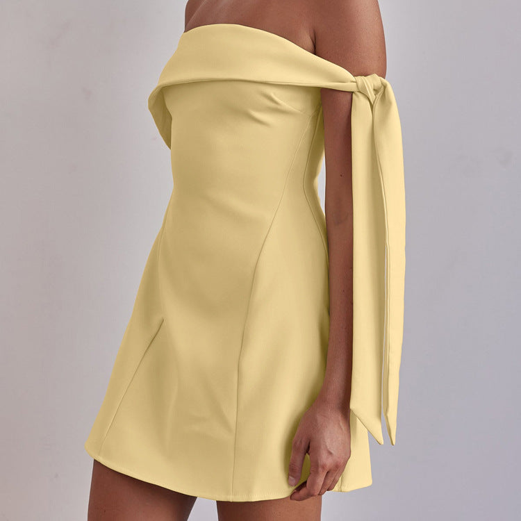 Women's Off Neck Bandeau One Shoulder Sexy Short Dress Women Clothing A Line Dress